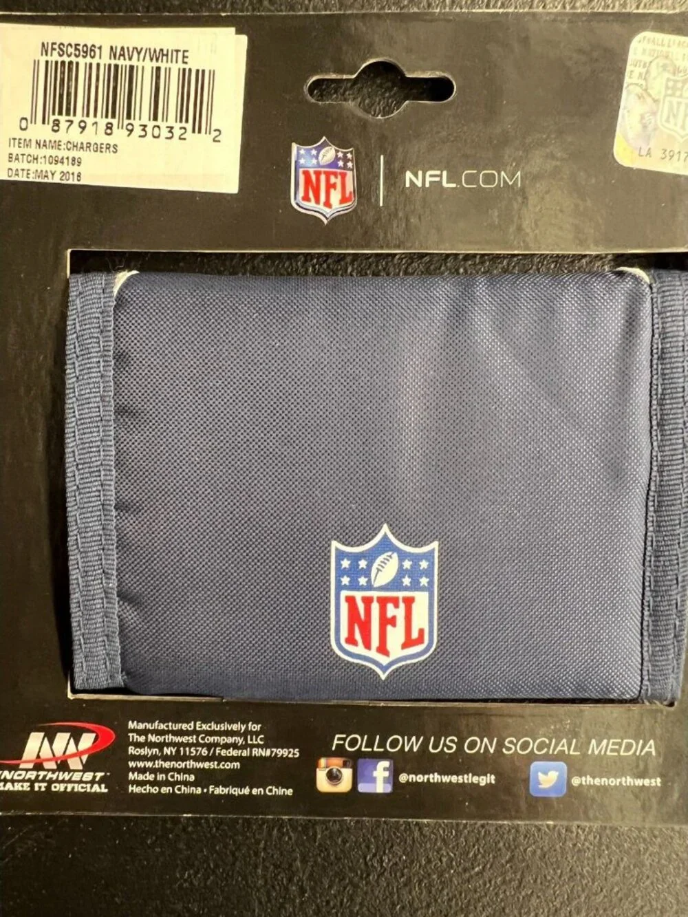 Los Angeles Chargers Wallet Trifold Chamber Style Logo Nylon NFL Official